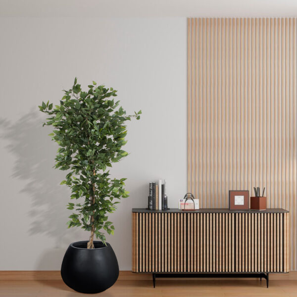 GloboStar® Artificial Garden COLOMBO 20695 Διακοσμητικό Πολυεστερικό Τσιμεντένιο Κασπώ Γλάστρα – Flower Pot Μαύρο Φ60 x Υ45cm