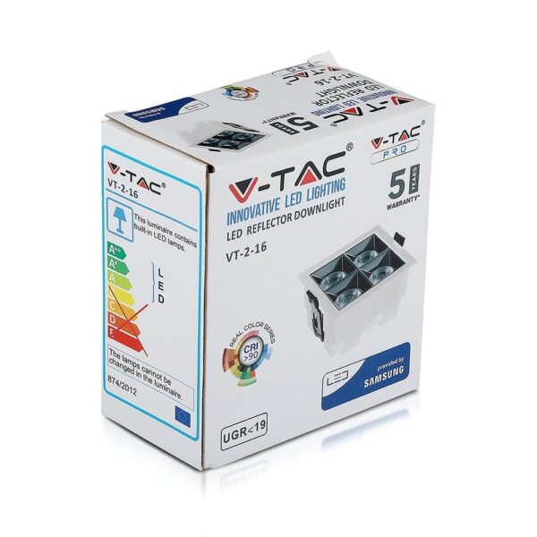 LED Φωτιστικό Χωνευτό 16W CRI>90 V-TAC PRO Samsung Chip 12° 1280lm Φυσικό 4000K – 977
