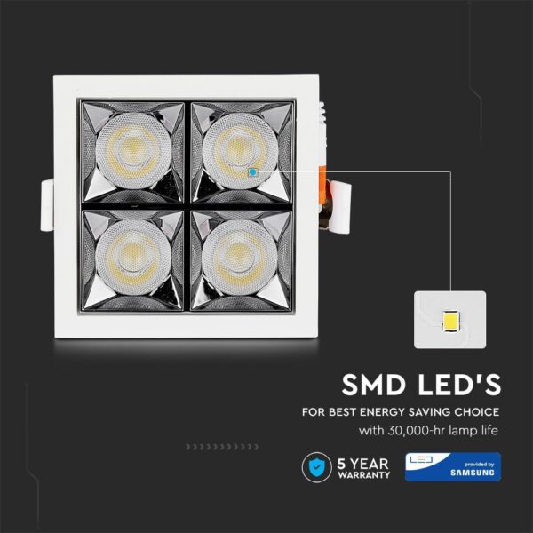 LED Φωτιστικό Χωνευτό 16W CRI>90 V-TAC PRO Samsung Chip 12° 1280lm Φυσικό 4000K – 977