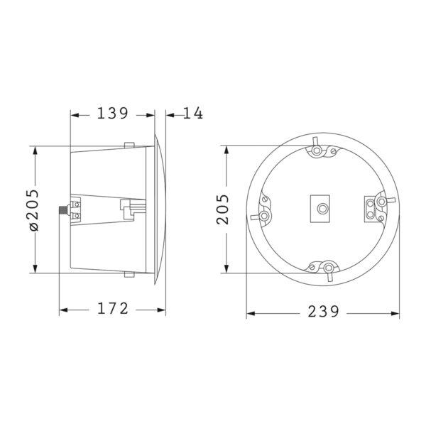 GloboStar® FDB C600T 98012 Facilities Speaker – Παθητικό Ηχείο Εγκαταστάσεων Χωνευτό Οροφής με Μετασχηματιστή 100V & 8Ω – 40W RMS (80W Peak) – 1 x 6″ Inches LF & 1 x 1″ Inches HF –  IP20 – Λευκό – Φ24 x Υ15.3cm