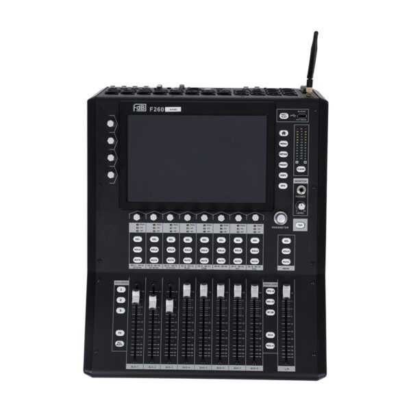 GloboStar® FDB F260 98023 Multifunctional Digital Mixer Audio Console 24Ch – Επαγγελματική Ψηφιακή Κονσόλα Ήχου 16Ch Audio In / 8Ch Audio Out / 8Ch BUS Out – Οθόνη Αφής 10″ HD – Wifi Smart System – UDP – AC 220V/50-60Hz – IP20 – Μαύρο – Μ38 x Π49 x Υ14cm