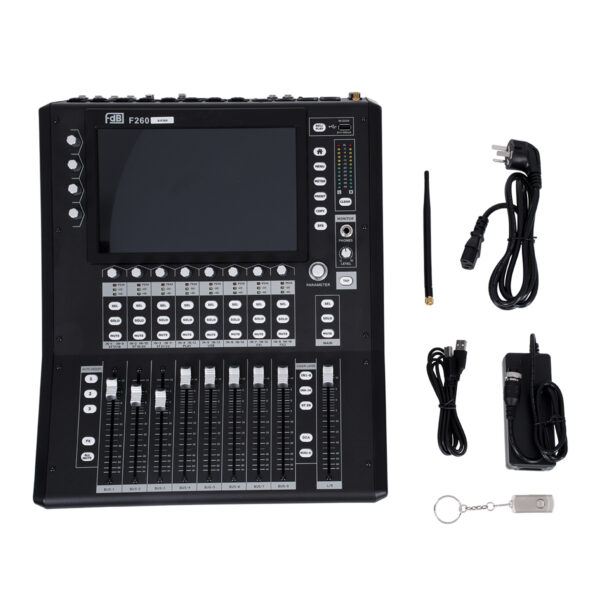 GloboStar® FDB F260 98023 Multifunctional Digital Mixer Audio Console 24Ch – Επαγγελματική Ψηφιακή Κονσόλα Ήχου 16Ch Audio In / 8Ch Audio Out / 8Ch BUS Out – Οθόνη Αφής 10″ HD – Wifi Smart System – UDP – AC 220V/50-60Hz – IP20 – Μαύρο – Μ38 x Π49 x Υ14cm
