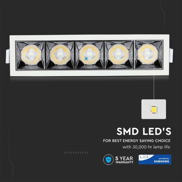 LED Φωτιστικό Χωνευτό 20W CRI>90 V-TAC PRO Samsung Chip 12° 1600lm Φυσικό 4000K – 980