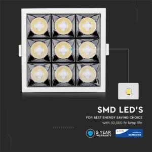LED Φωτιστικό Χωνευτό 36W CRI>90 V-TAC PRO Samsung Chip 12° 2880lm Φυσικό 4000K – 983