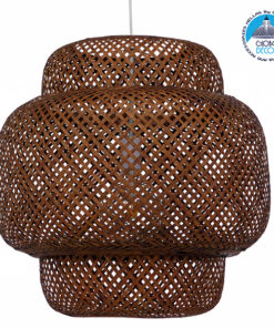 GloboStar® MALDIVES 01658 Μοντέρνο Κρεμαστό Φωτιστικό Οροφής Μονόφωτο 1 x E27 Καφέ Σκούρο Bamboo Πλέγμα Φ56 x Υ54cm