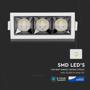 LED Φωτιστικό Χωνευτό 12W CRI>90 V-TAC PRO Samsung Chip 38° 960lm Ψυχρό 5700K – 988