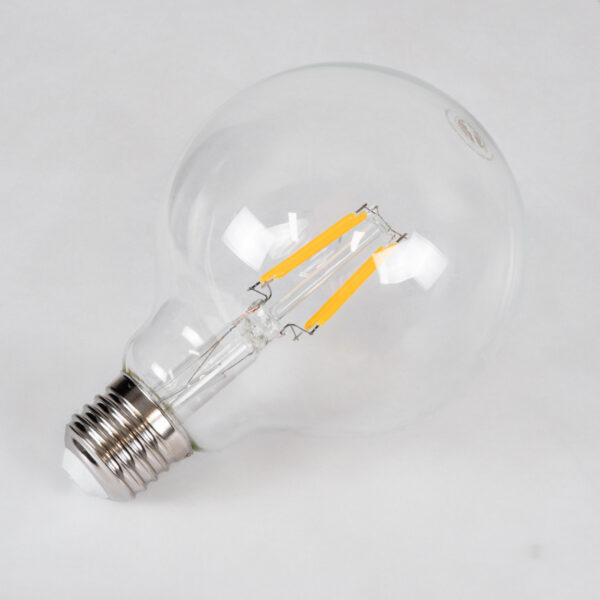 GloboStar® 99009 Λάμπα LED Long Filament E27 G95 Γλόμπος 4W 400lm 360° AC 220-240V IP20 Φ9.5 x Υ13.5cm Θερμό Λευκό 2700K με Διάφανο Γυαλί – Dimmable – 3 Years Warranty