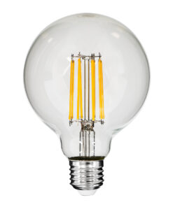 GloboStar® 99011 Λάμπα LED Long Filament E27 G95 Γλόμπος 12W 1200lm 360° AC 220-240V IP20 Φ9.5 x Υ13.5cm Θερμό Λευκό 2700K με Διάφανο Γυαλί – Dimmable – 3 Years Warranty