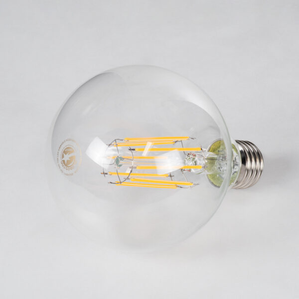 GloboStar® 99011 Λάμπα LED Long Filament E27 G95 Γλόμπος 12W 1200lm 360° AC 220-240V IP20 Φ9.5 x Υ13.5cm Θερμό Λευκό 2700K με Διάφανο Γυαλί – Dimmable – 3 Years Warranty