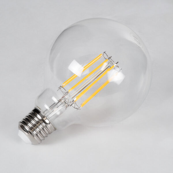 GloboStar® 99011 Λάμπα LED Long Filament E27 G95 Γλόμπος 12W 1200lm 360° AC 220-240V IP20 Φ9.5 x Υ13.5cm Θερμό Λευκό 2700K με Διάφανο Γυαλί – Dimmable – 3 Years Warranty