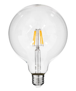 GloboStar® 99012 Λάμπα LED Long Filament E27 G125 Γλόμπος 4W 400lm 360° AC 220-240V IP20 Φ12.5 x Υ18cm Θερμό Λευκό 2700K με Διάφανο Γυαλί – Dimmable – 3 Years Warranty