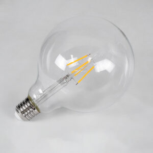 GloboStar® 99012 Λάμπα LED Long Filament E27 G125 Γλόμπος 4W 400lm 360° AC 220-240V IP20 Φ12.5 x Υ18cm Θερμό Λευκό 2700K με Διάφανο Γυαλί – Dimmable – 3 Years Warranty