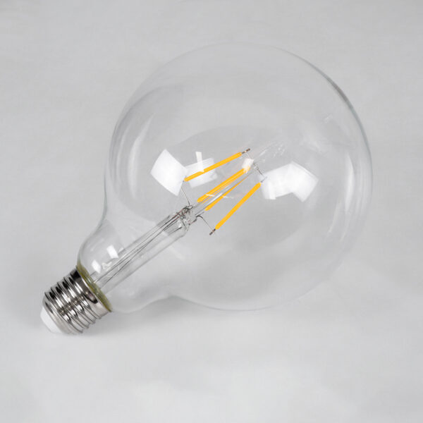 GloboStar® 99012 Λάμπα LED Long Filament E27 G125 Γλόμπος 4W 400lm 360° AC 220-240V IP20 Φ12.5 x Υ18cm Θερμό Λευκό 2700K με Διάφανο Γυαλί – Dimmable – 3 Years Warranty