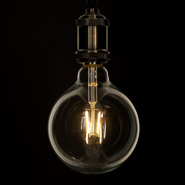 GloboStar® 99012 Λάμπα LED Long Filament E27 G125 Γλόμπος 4W 400lm 360° AC 220-240V IP20 Φ12.5 x Υ18cm Θερμό Λευκό 2700K με Διάφανο Γυαλί – Dimmable – 3 Years Warranty