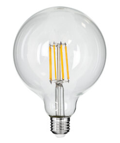 GloboStar® 99014 Λάμπα LED Long Filament E27 G125 Γλόμπος 12W 1200lm 360° AC 220-240V IP20 Φ12.5 x Υ18cm Θερμό Λευκό 2700K με Διάφανο Γυαλί – Dimmable – 3 Years Warranty