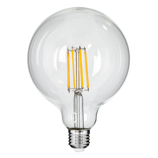 GloboStar® 99014 Λάμπα LED Long Filament E27 G125 Γλόμπος 12W 1200lm 360° AC 220-240V IP20 Φ12.5 x Υ18cm Θερμό Λευκό 2700K με Διάφανο Γυαλί - Dimmable - 3 Years Warranty