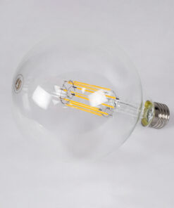 GloboStar® 99014 Λάμπα LED Long Filament E27 G125 Γλόμπος 12W 1200lm 360° AC 220-240V IP20 Φ12.5 x Υ18cm Θερμό Λευκό 2700K με Διάφανο Γυαλί – Dimmable – 3 Years Warranty
