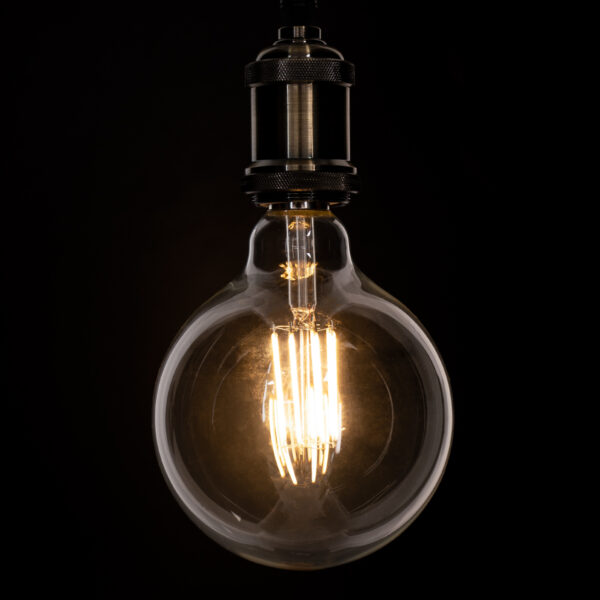 GloboStar® 99014 Λάμπα LED Long Filament E27 G125 Γλόμπος 12W 1200lm 360° AC 220-240V IP20 Φ12.5 x Υ18cm Θερμό Λευκό 2700K με Διάφανο Γυαλί – Dimmable – 3 Years Warranty