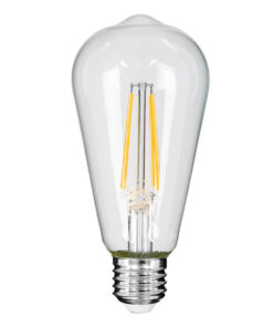 GloboStar® 99016 Λάμπα LED Long Filament E27 ST64 Αχλάδι 8W 800lm 360° AC 220-240V IP20 Φ6.4 x Υ14cm Θερμό Λευκό 2700K με Διάφανο Γυαλί – Dimmable – 3 Years Warranty