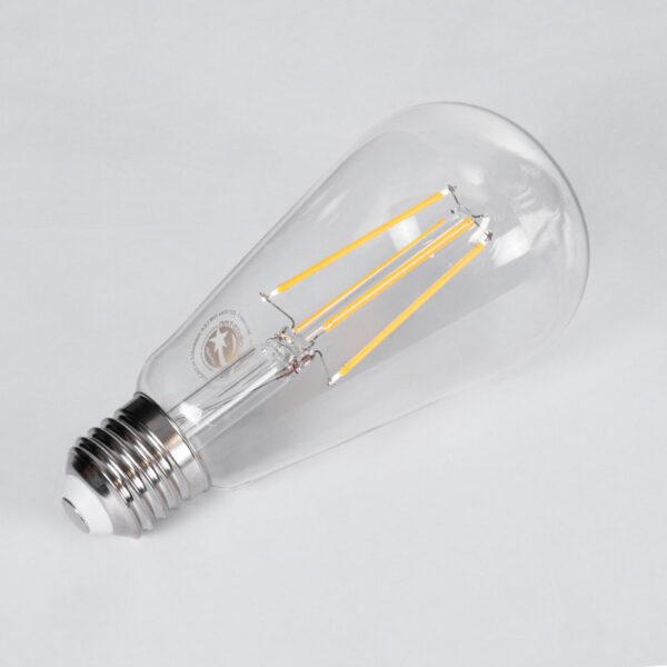 GloboStar® 99017 Λάμπα LED Long Filament E27 ST64 Αχλάδι 10W 1000lm 360° AC 220-240V IP20 Φ6.4 x Υ14cm Θερμό Λευκό 2700K με Διάφανο Γυαλί – Dimmable – 3 Years Warranty