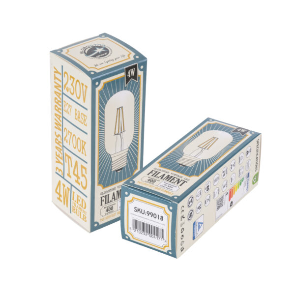 GloboStar® 99018 Λάμπα LED Long Filament E27 T45 Σωλήνας 4W 400lm 360° AC 220-240V IP20 Φ4.5 x Υ11cm Θερμό Λευκό 2700K με Διάφανο Γυαλί – Dimmable – 3 Years Warranty