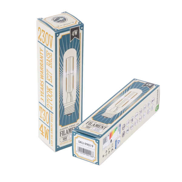 GloboStar® 99019 Λάμπα LED Long Filament E27 T30 Σωλήνας 4W 400lm 360° AC 220-240V IP20 Φ3 x Υ13.5cm Θερμό Λευκό 2700K με Διάφανο Γυαλί – Dimmable – 3 Years Warranty