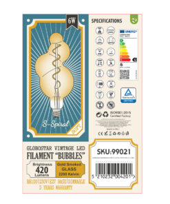 GloboStar® 99021 Λάμπα LED Soft S Spiral Filament E27 BB100 BUBBLES Γλόμπος 6W 420lm 360° AC 220-240V IP20 Φ10 x Υ24cm Ultra Θερμό Λευκό 2200K με Μελί Γυαλί – Dimmable – 3 Years Warranty