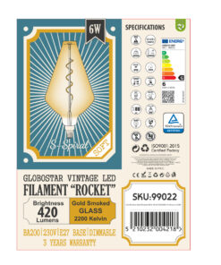 GloboStar® 99022 Λάμπα LED Soft S Spiral Filament E27 BA200 ROCKET Γλόμπος 6W 420lm 360° AC 220-240V IP20 Φ20 x Υ41.5cm Ultra Θερμό Λευκό 2200K με Μελί Γυαλί – Dimmable – 3 Years Warranty