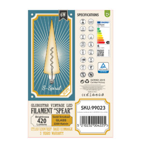 GloboStar® 99023 Λάμπα LED Soft S Spiral Filament E27 CT100 SPEAR Γλόμπος 6W 420lm 360° AC 220-240V IP20 Φ10 x Υ28cm Ultra Θερμό Λευκό 2200K με Μελί Γυαλί – Dimmable – 3 Χρόνια Εγγύηση