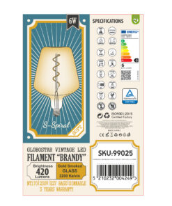 GloboStar® 99025 Λάμπα LED Soft S Spiral Filament E27 NT170 BRANDY Γλόμπος 6W 420lm 360° AC 220-240V IP20 Φ17 x Υ23cm Ultra Θερμό Λευκό 2200K με Μελί Γυαλί – Dimmable – 3 Years Warranty