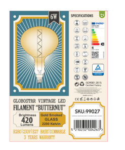 GloboStar® 99027 Λάμπα LED Zig Long Filament E27 R280 BUTTERNUT Γλόμπος 6W 420lm 360° AC 220-240V IP20 Φ28 x Υ41cm Ultra Θερμό Λευκό 2200K με Μελί Γυαλί – Dimmable – 3 Years Warranty