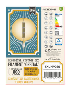 GloboStar® 99030 Λάμπα LED Long Filament E27 G380 ORBITAL Γλόμπος 10W 800lm 360° AC 220-240V IP20 Φ38 x Υ55cm Ultra Θερμό Λευκό 2200K με Μελί Γυαλί – Dimmable – 3 Years Warranty – The Bigger Bulb in Greece
