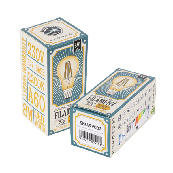 GloboStar® 99037 LED Long Filament Bulb E27 A60 Globe 8W 720lm 360° AC 220-240V IP20 D6 x H10.5cm Ultra Θερμό Λευκό 2200K με Μελί Γυαλί – Dimmable – 3 Years Warranty