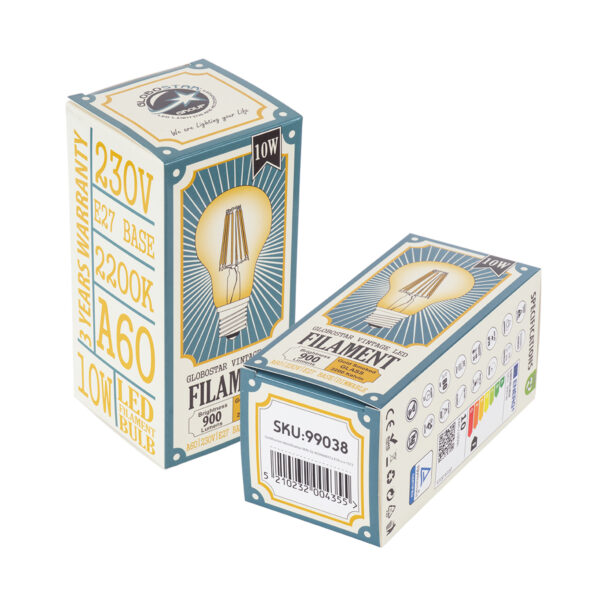GloboStar® 99038 Λάμπα LED Long Filament E27 A60 Γλόμπος 10W 900lm 360° AC 220-240V IP20 Φ6 x Υ10.5cm Ultra Θερμό Λευκό 2200K με Μελί Γυαλί – Dimmable – 3 Χρόνια Εγγύηση