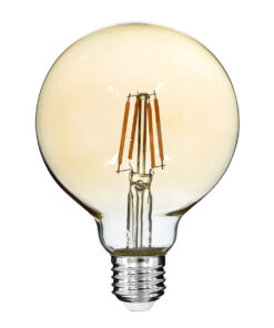 GloboStar® 99039 LED Long Filament Bulb E27 G95 Globe 4W 350lm 360° AC 220-240V IP20 D9.5 x H13.5cm Ultra Θερμό Λευκό 2200K με Μελί Γυαλί – Dimmable – 3 Years Warranty