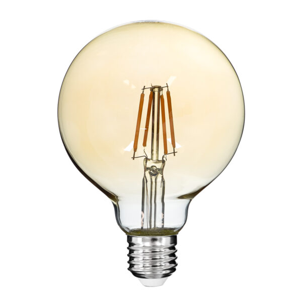 GloboStar® 99039 LED Long Filament Bulb E27 G95 Globe 4W 350lm 360° AC 220-240V IP20 D9.5 x H13.5cm Ultra Θερμό Λευκό 2200K με Μελί Γυαλί - Dimmable - 3 Years Warranty