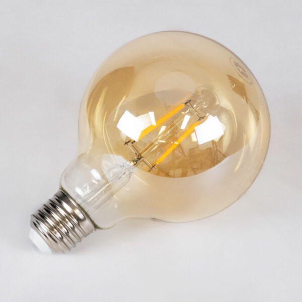 GloboStar® 99039 LED Long Filament Bulb E27 G95 Globe 4W 350lm 360° AC 220-240V IP20 D9.5 x H13.5cm Ultra Θερμό Λευκό 2200K με Μελί Γυαλί – Dimmable – 3 Years Warranty