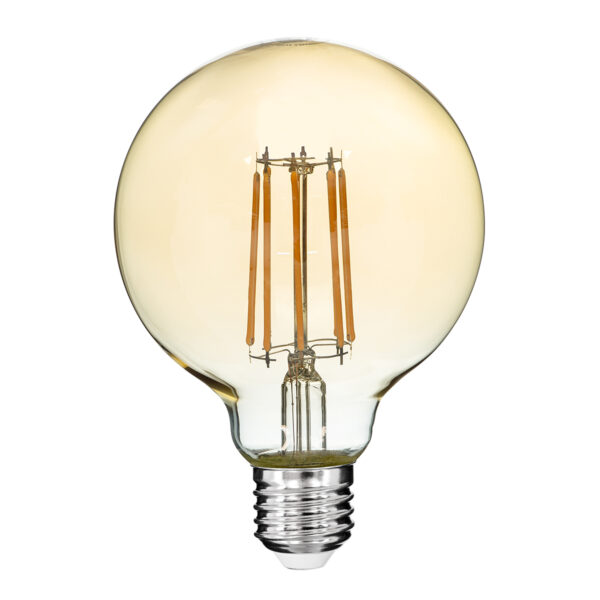 GloboStar® 99041 LED Long Filament Bulb E27 G95 Globe 12W 1080lm 360° AC 220-240V IP20 D9.5 x H13.5cm Ultra Θερμό Λευκό 2200K με Μελί Γυαλί - Dimmable - 3 Years Warranty