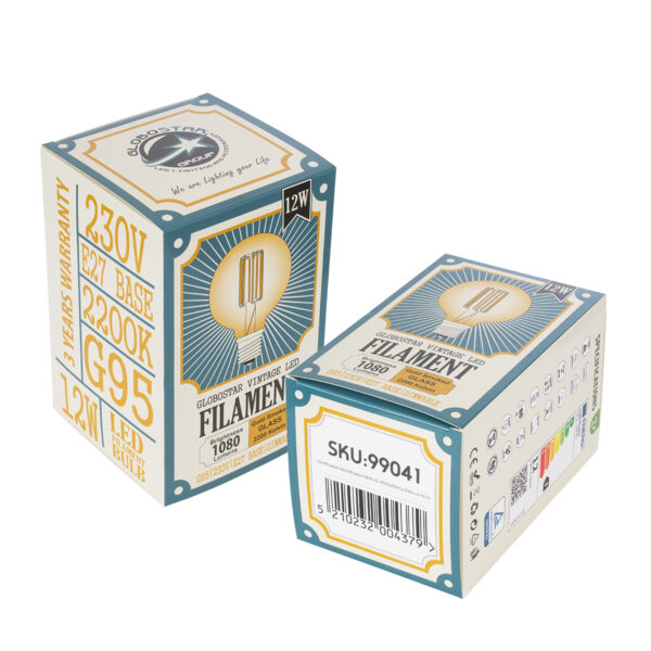 GloboStar® 99041 LED Long Filament Bulb E27 G95 Globe 12W 1080lm 360° AC 220-240V IP20 D9.5 x H13.5cm Ultra Θερμό Λευκό 2200K με Μελί Γυαλί – Dimmable – 3 Years Warranty