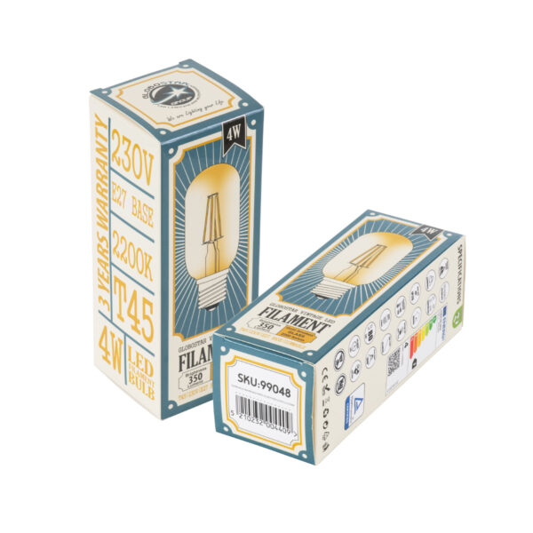 GloboStar® 99048 Λάμπα LED Long Filament E27 T45 Σωλήνας 4W 350lm 360° AC 220-240V IP20 Φ4.5 x Υ11cm Ultra Θερμό Λευκό 2200K με Μελί Γυαλί – Dimmable – 3 Years Warranty