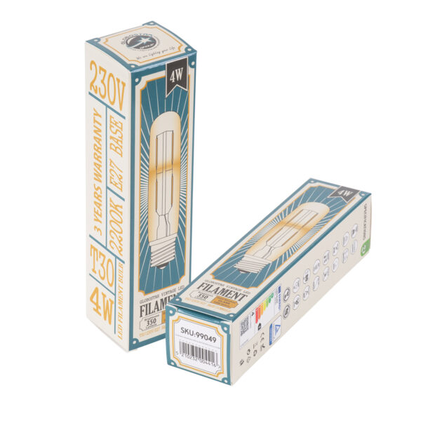 GloboStar® 99049 Λάμπα LED Long Filament E27 T30 Σωλήνας 4W 350lm 360° AC 220-240V IP20 Φ3 x Υ13.5cm Ultra Θερμό Λευκό 2200K με Μελί Γυαλί – Dimmable – 3 Years Warranty