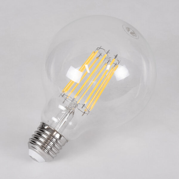 GloboStar® 99054 Λάμπα LED Long Filament E27 G95 Γλόμπος 12W 1320lm 360° AC 220-240V IP20 Φ9.5 x Υ13.5cm Φυσικό Λευκό 4000K με Διάφανο Γυαλί – Dimmable – 3 Years Warranty