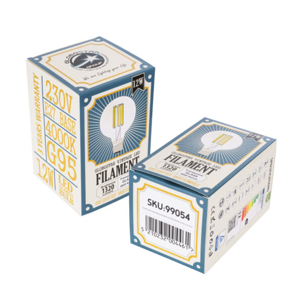 GloboStar® 99054 Λάμπα LED Long Filament E27 G95 Γλόμπος 12W 1320lm 360° AC 220-240V IP20 Φ9.5 x Υ13.5cm Φυσικό Λευκό 4000K με Διάφανο Γυαλί – Dimmable – 3 Years Warranty