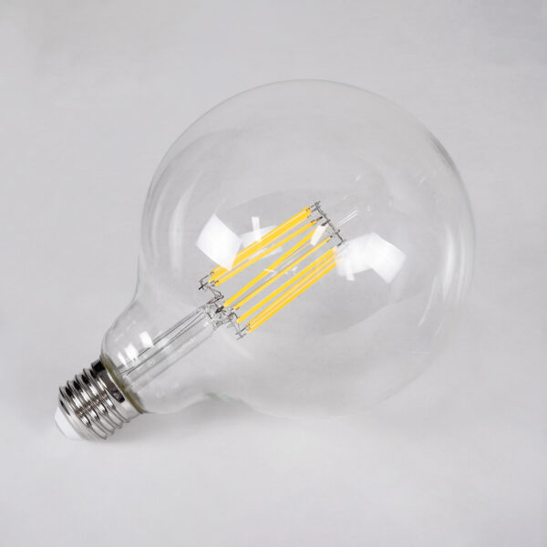 GloboStar® 99055 Λάμπα LED Long Filament E27 G125 Γλόμπος 12W 1320lm 360° AC 220-240V IP20 Φ12.5 x Υ18cm Φυσικό Λευκό 4000K με Διάφανο Γυαλί – Dimmable – 3 Years Warranty