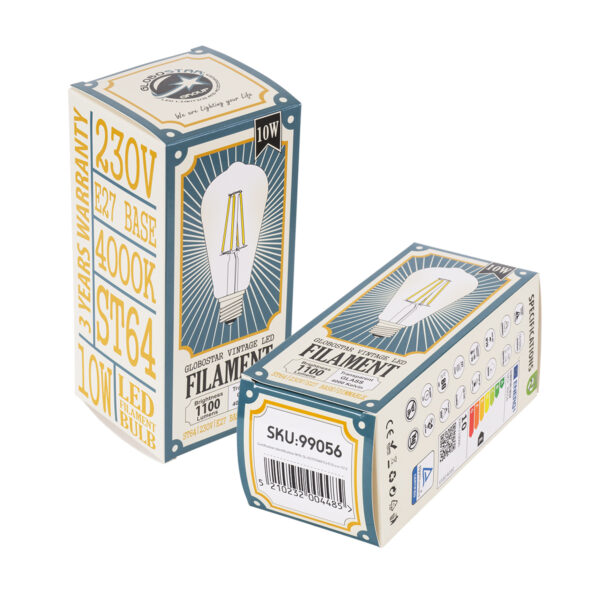 GloboStar® 99056 Λάμπα LED Long Filament E27 ST64 Αχλάδι 10W 1100lm 360° AC 220-240V IP20 Φ6.4 x Υ14cm Φυσικό Λευκό 4000K με Διάφανο Γυαλί – Dimmable – 3 Years Warranty