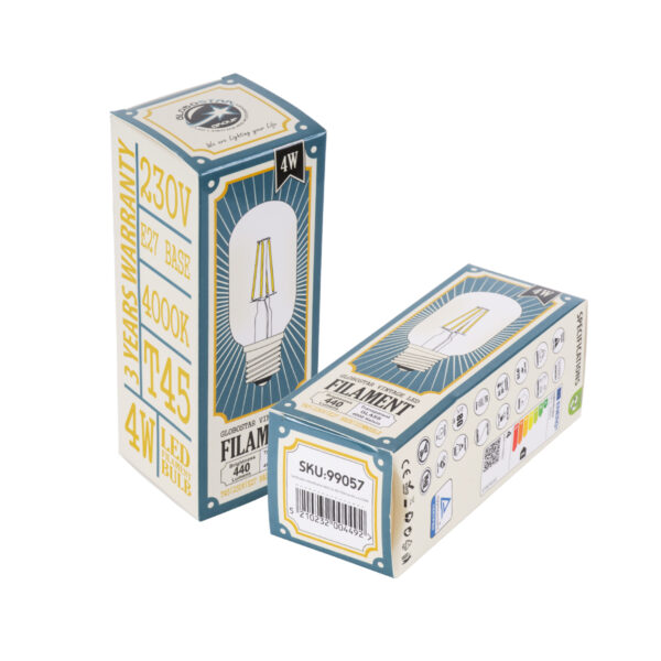 GloboStar® 99057 Λάμπα LED Long Filament E27 T45 Σωλήνας 4W 440lm 360° AC 220-240V IP20 Φ4.5 x Υ11cm Φυσικό Λευκό 4000K με Διάφανο Γυαλί – Dimmable – 3 Years Warranty