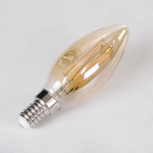 GloboStar® 99058 Λάμπα LED Ultra Thin Soft S Spiral Filament E14 C35 Κεράκι 2W 140lm 360° AC 220-240V IP20 Φ3.5 x Υ10.5cm Ultra Θερμό Λευκό 2200K με Μελί Γυαλί – Dimmable – 3 Years Warranty