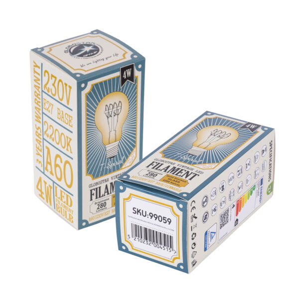 GloboStar® 99059 Λάμπα LED Ultra Thin Soft S Spiral Filament E27 A60 Γλόμπος 4W 280lm 360° AC 220-240V IP20 Φ6 x Υ10.5cm Ultra Θερμό Λευκό 2200K με Μελί Γυαλί – Dimmable – 3 Years Warranty