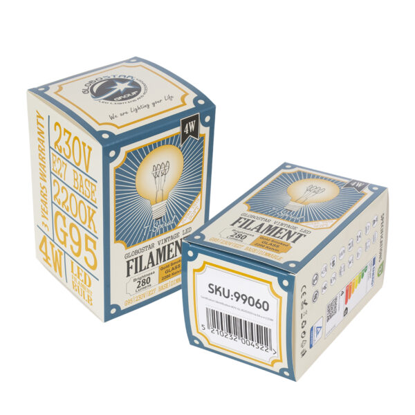 GloboStar® 99060 Λάμπα LED Ultra Thin Soft S Spiral Filament E27 G95 Γλόμπος 4W 280lm 360° AC 220-240V IP20 Φ9.5 x Υ13.5cm Ultra Θερμό Λευκό 2200K με Μελί Γυαλί – Dimmable – 3 Years Warranty