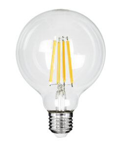 GloboStar® 99084 Λάμπα LED Long Filament E27 G95 Γλόμπος 4W 840lm 360° AC 220-240V IP20 Φ9.5 x Υ13.8cm Θερμό Λευκό 2700K με Διάφανο Γυαλί – Pro Series 210lm/W – A Ενεργειακή Κλάση – 3 Χρόνια Εγγύηση